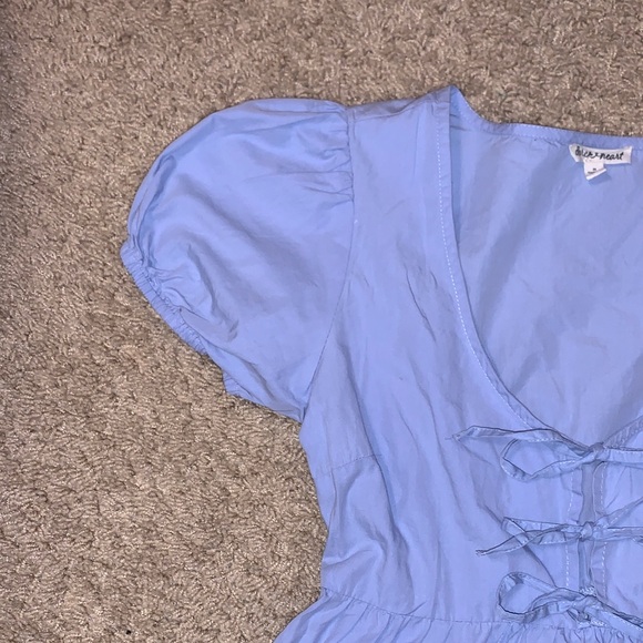 NWT Women’s Baby Blue Bows Puff Sleeve Mini Cotton Dress Size Medium - Picture 4 of 10